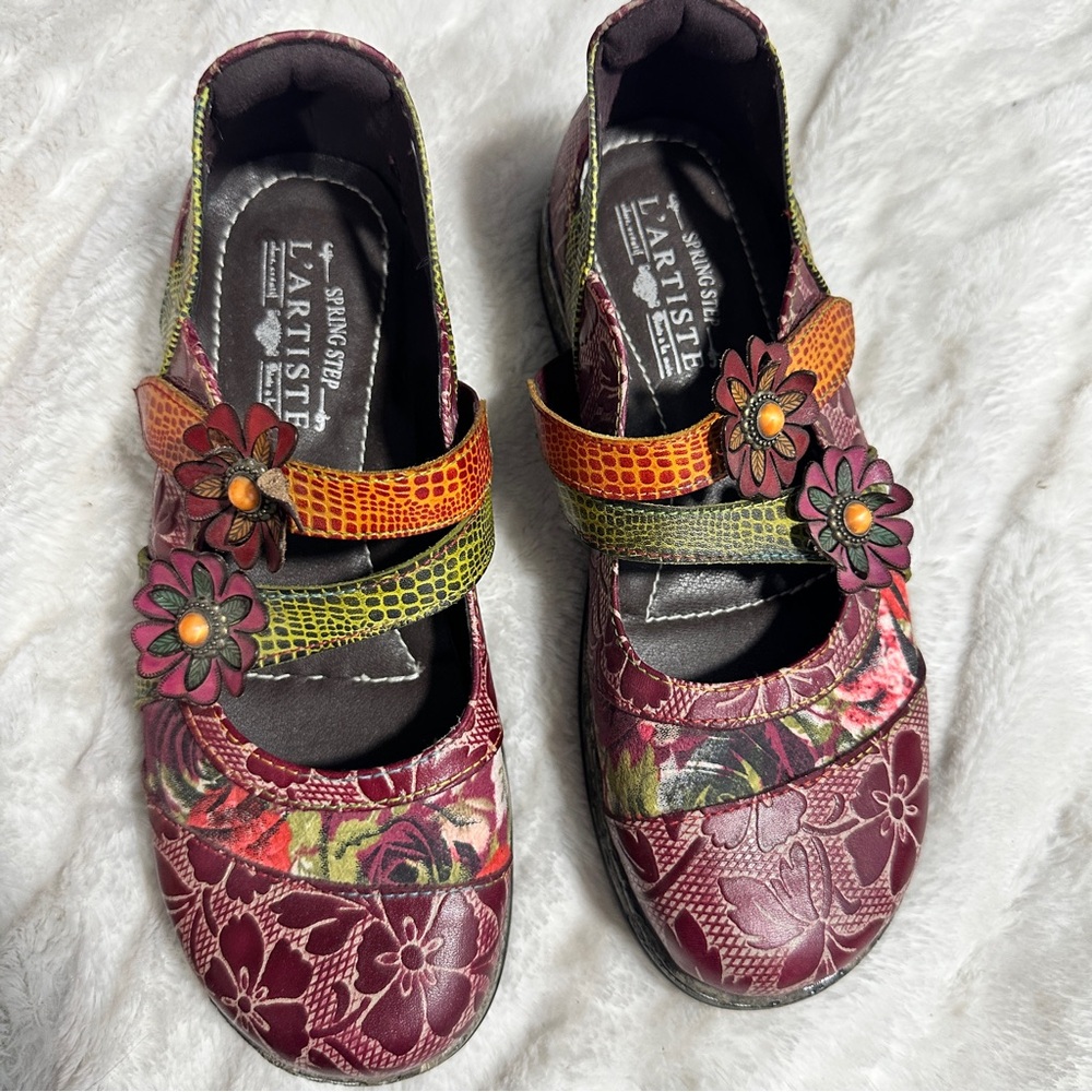 L’Artiste Size 38 Floral Mary Jane Shoes | Boho Comfort Flats | European Market - Picture 9 of 14